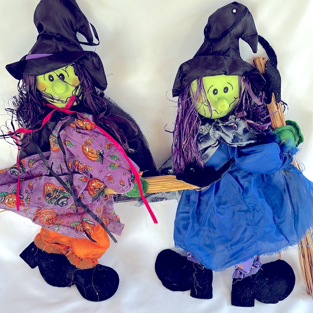 Set Of 2 Slightly Used Halloween Very Cute Hanging Little Witches